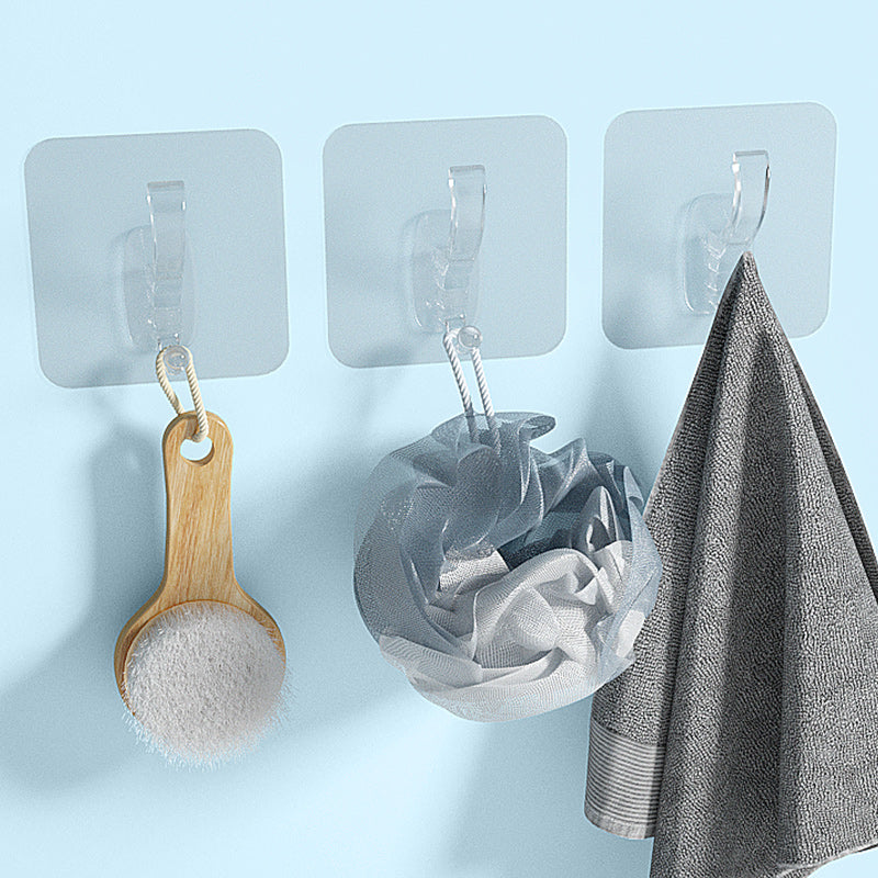 Avilo Pack of 10 Adhesive Waterproof Hooks – Transparent Bathroom & Kitchen Organiser