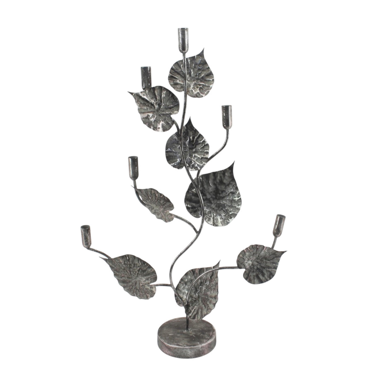 Silver Flower-Shaped Metal Candelabra, 77cm Tall – Art Deco Floral Table Centrepiece