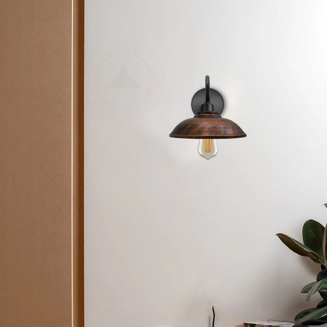 Vintage Hemisphere Wall Light with Swan Neck and E27 Socket – Dimmable Indoor Sconce, Brushed Copper