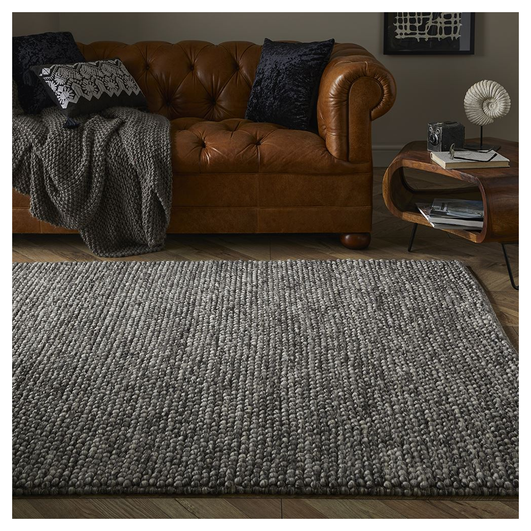 Esselle Home Delilah Wool Pebble Rug, 120 x 170cm – Soft Textured 100% Wool, Mottled Grey