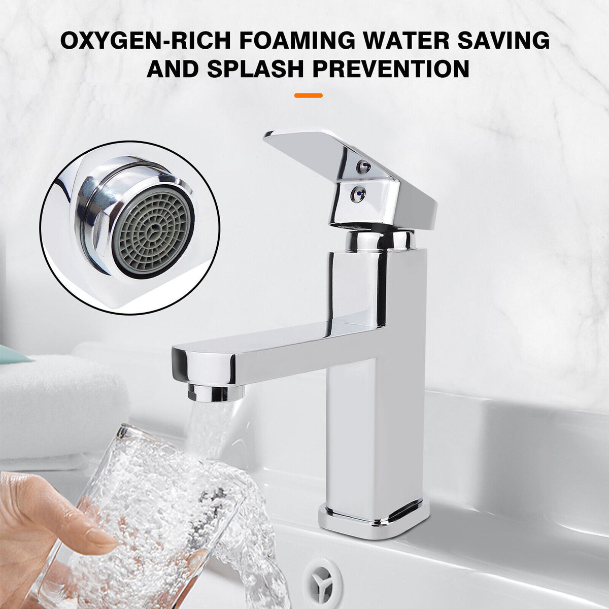 Waterfall Bathroom Basin Mixer Tap with Click Clack Waste – Chrome Mono Cloakroom Sink Tap, Single Lever