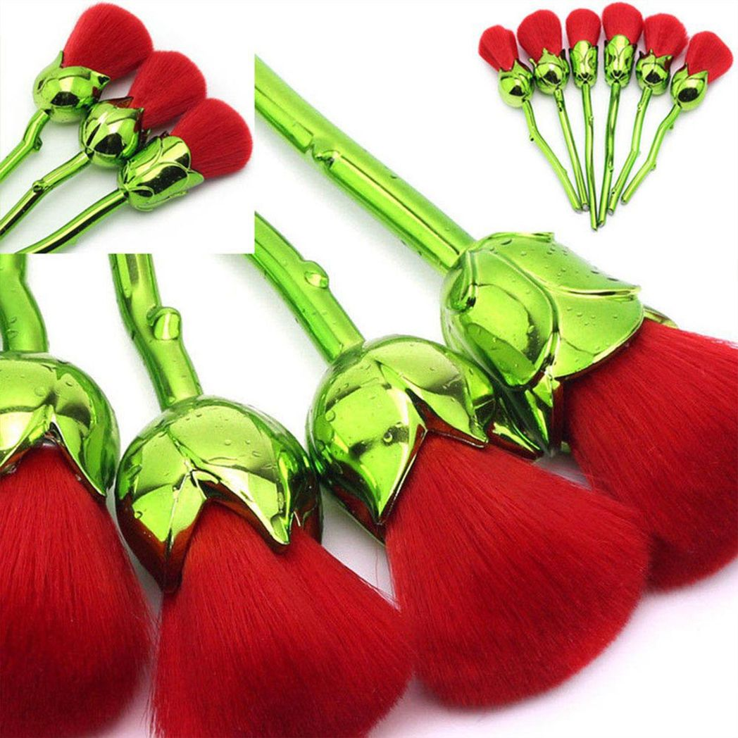 Aquarius 6-Piece Beauty and the Beast-Inspired Rose Makeup Brush Set with Glossy Handles – Blush & Powder