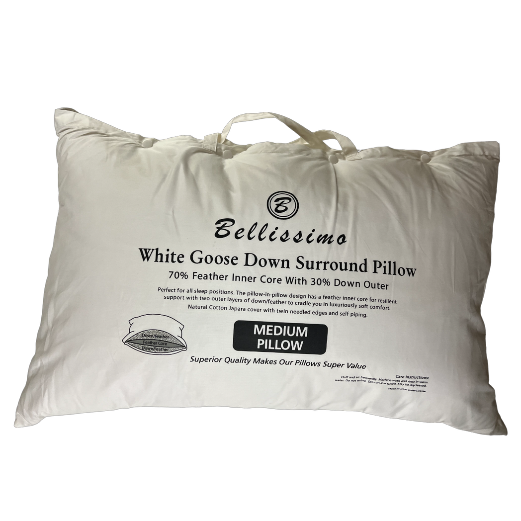 Bellissimo Home Down Surround Pillow with Feather Core – Soft Bedroom Bedding
