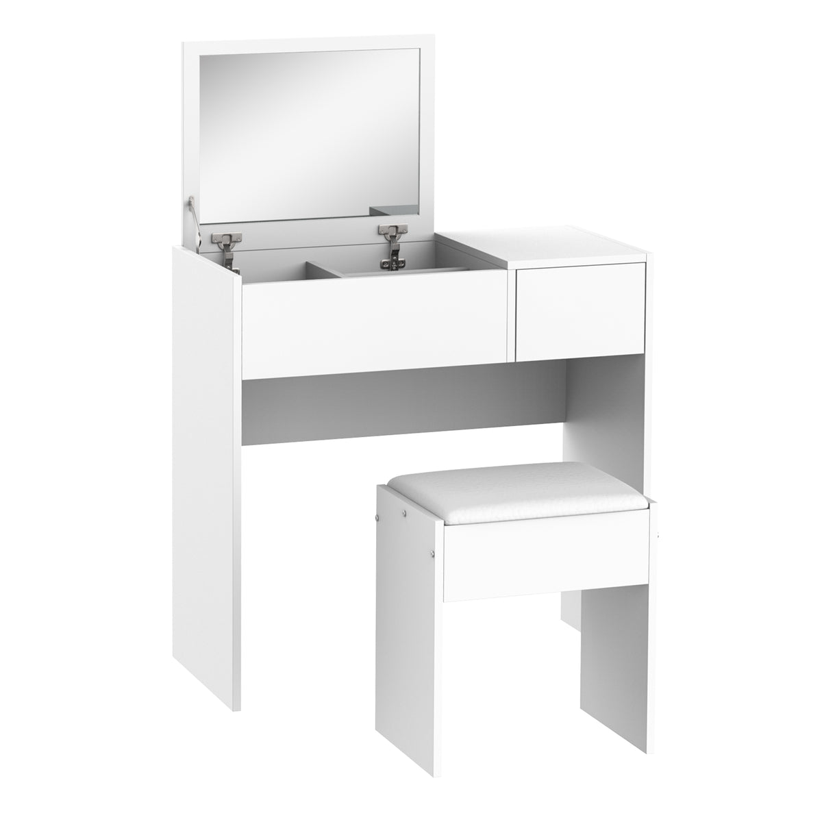 HOMCOM Flip-Top Mirror Dressing Table Set with Cushioned Stool – Vanity and Writing Desk, White