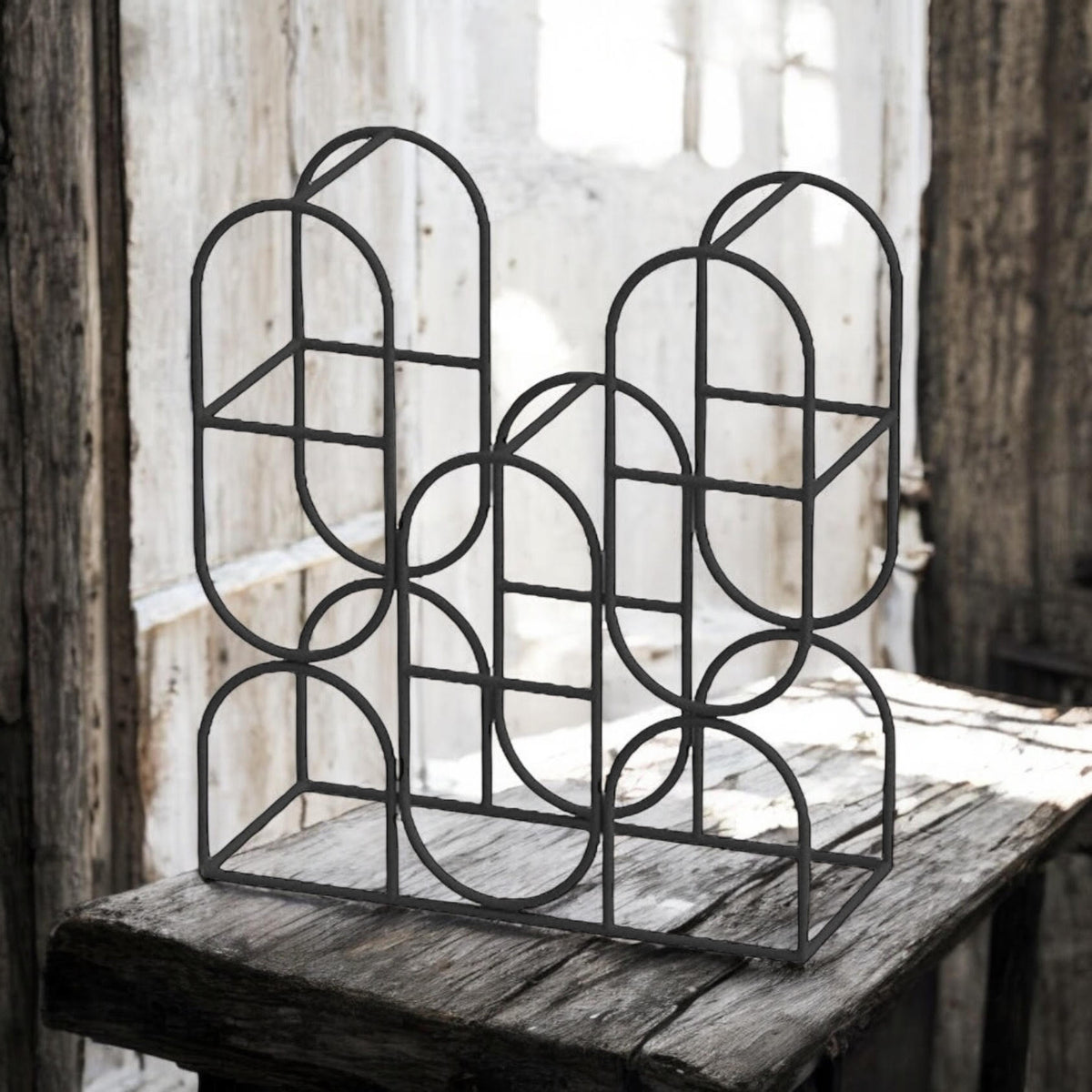 Cast Iron Freestanding Wine Rack, 14 Inch – Compact Decorative Wine Storage for Worktops and Bars, Black