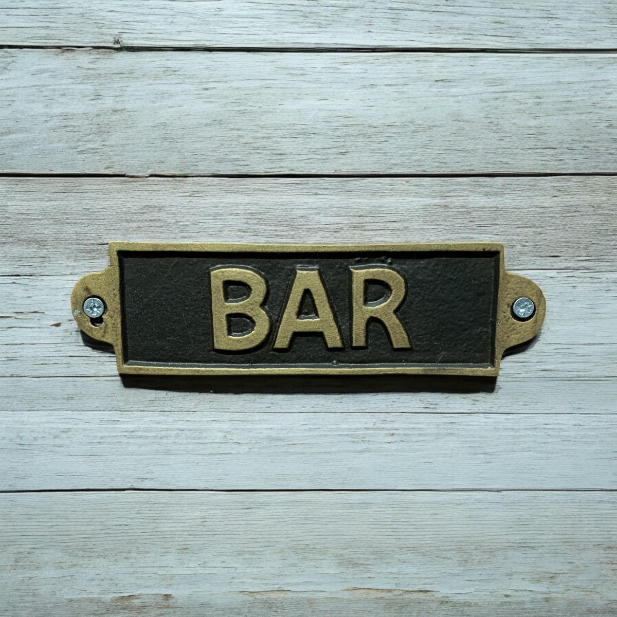 Bar Metal Door Sign – Small, Slim Hand Finished Wall Sign with Bar Message