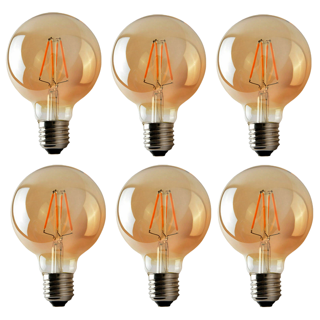 Ledsone 6-Pack E27 G95 Dimmable LED Edison Bulbs – Vintage Amber Glass Filament Lamps, 2700K Warm White
