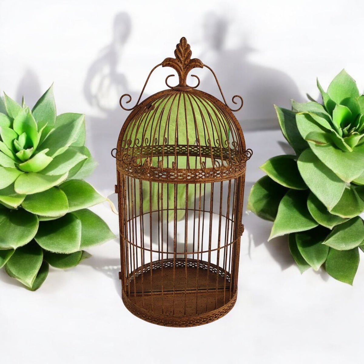 Durable Rustic Metal Bird Cage Wall Mirror 63cm Fleur De Lys Design Vintage-Style Garden Indoor
