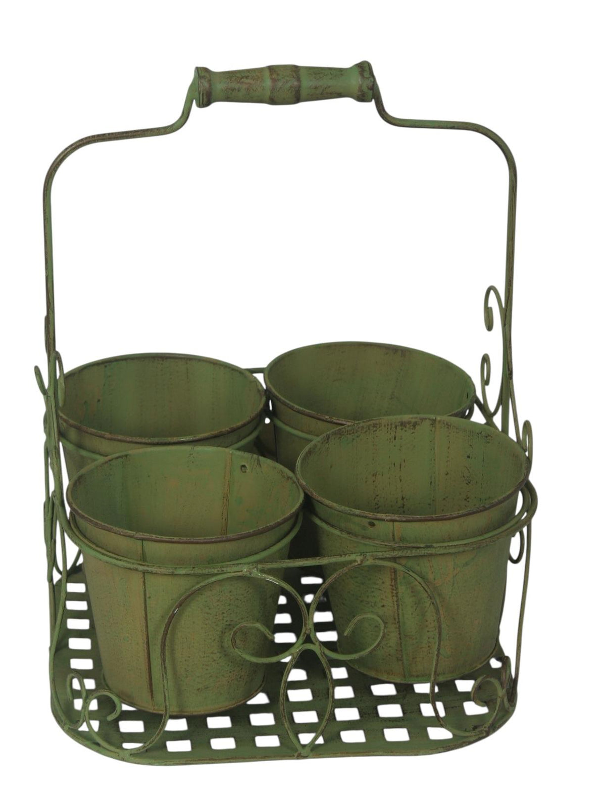 AcaciaHome 4 Pot Metal Plant Stand Display Rack – Double Plant Pot Basket Holder for Indoor & Outdoor Use