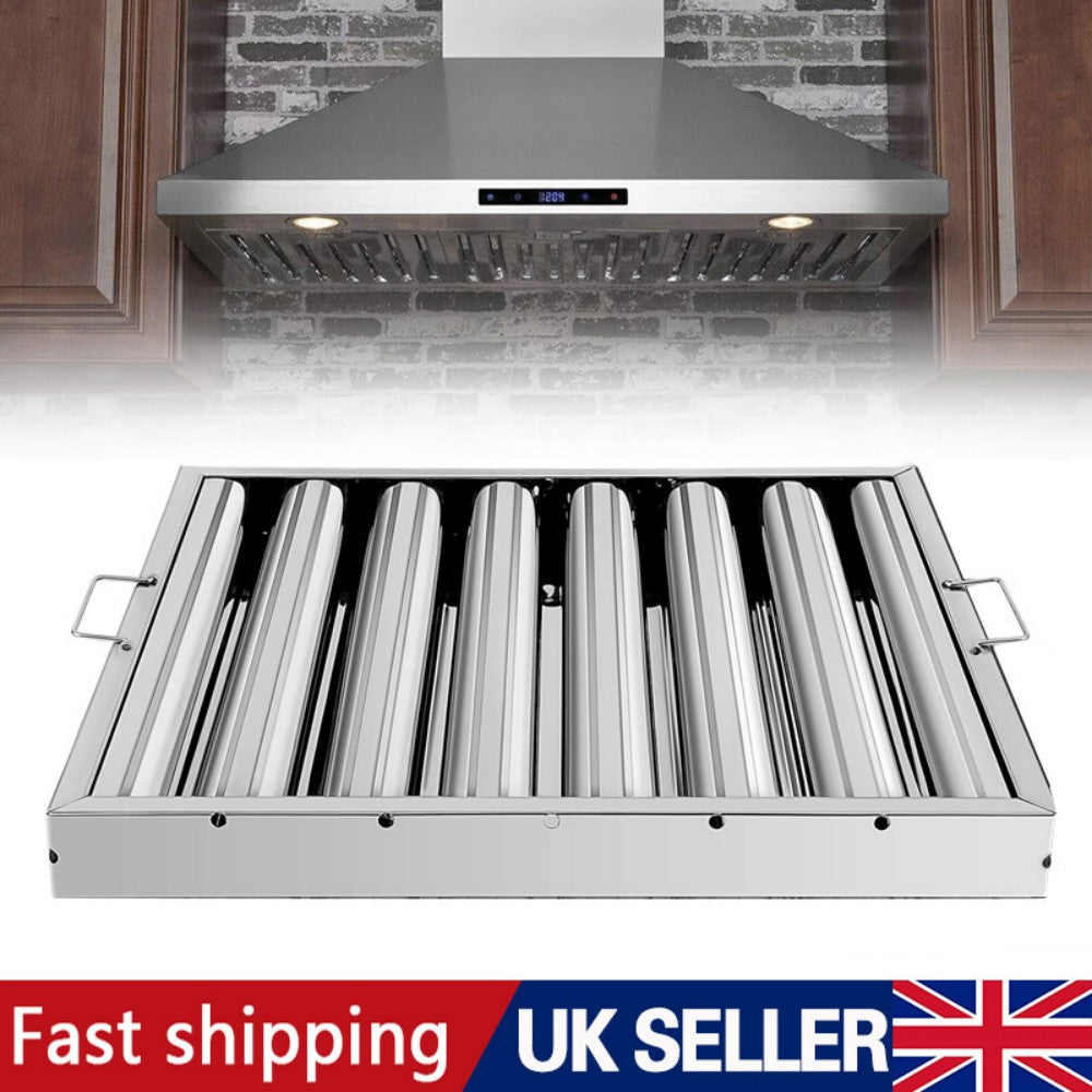 Stainless Steel Grease Baffle Filter with Handles – Catering Kitchen Extraction Hood Canopy, 495 x 495 mm