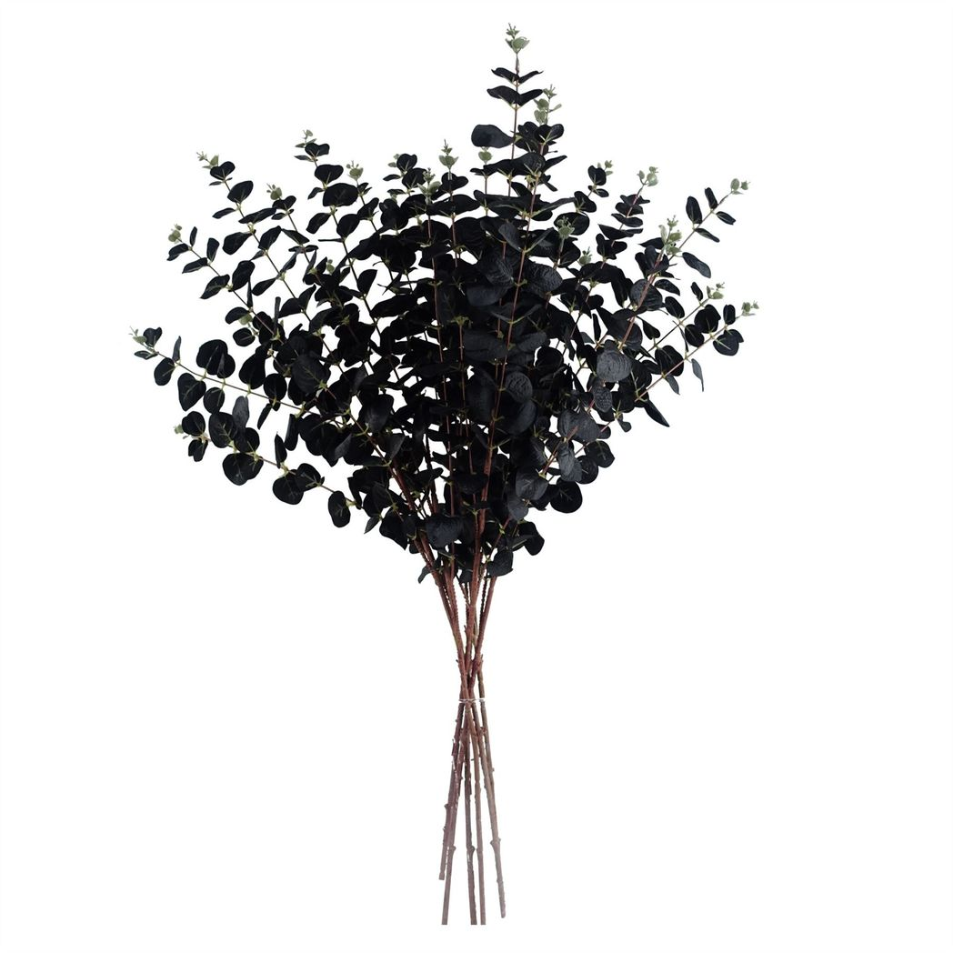 Leaf Design UK Pack of 6 Artificial Black Eucalyptus Foliage Stems – 80cm Silk Leaves, Shapable Wired Stem