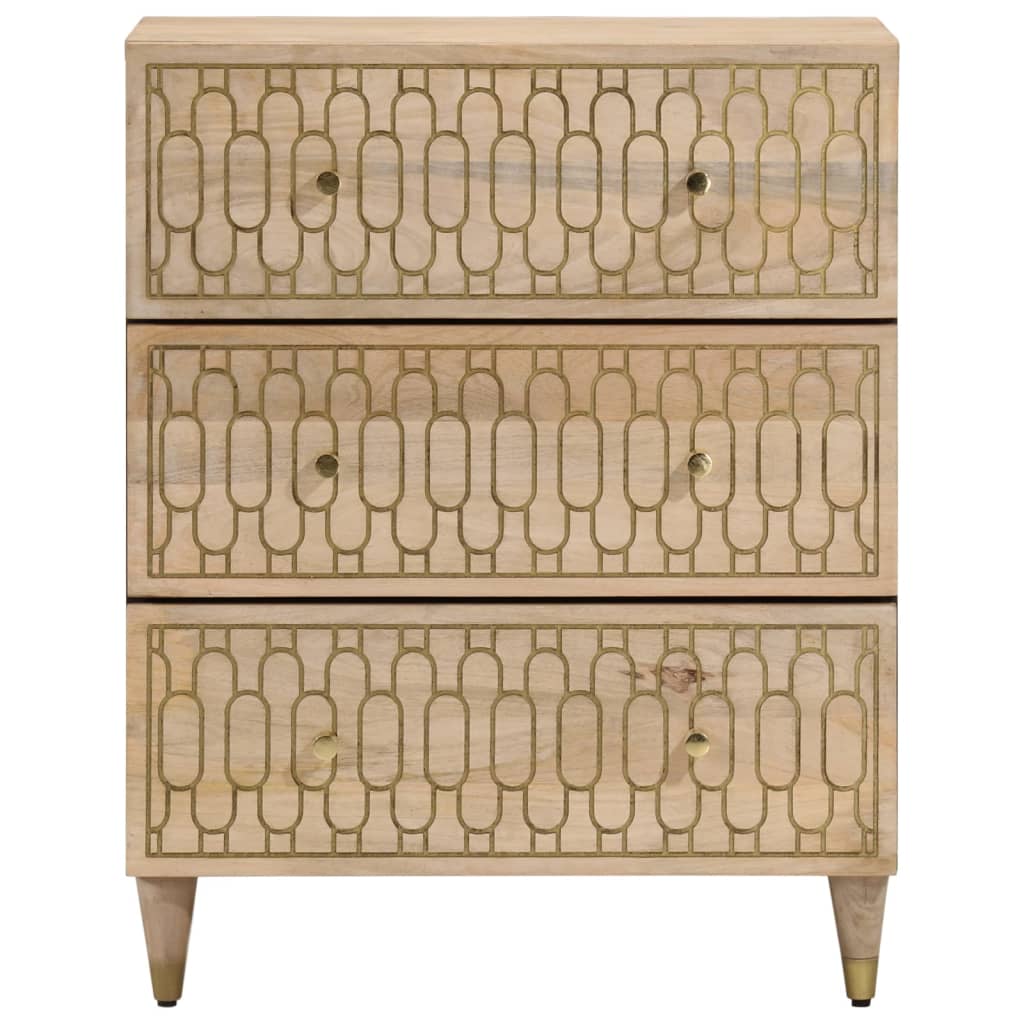 Solid Mango Wood Side Cabinets – Set of 2 Natural Grain Storage Cabinets, 60 x 33 x 75cm Each