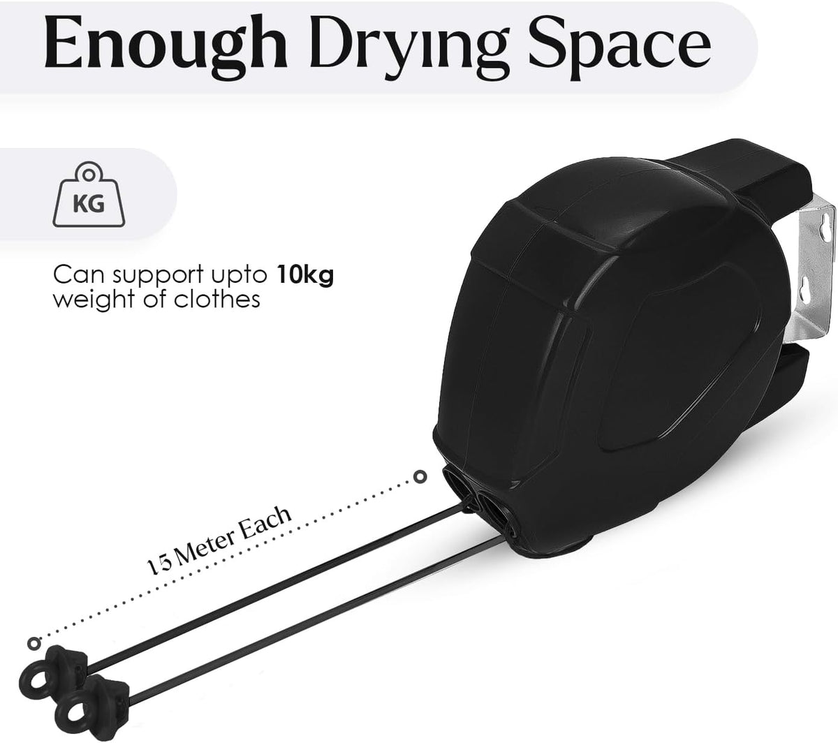 30M Double Retractable Washing Line – Indoor and Outdoor Clothes Line for Garden and Patio, Black