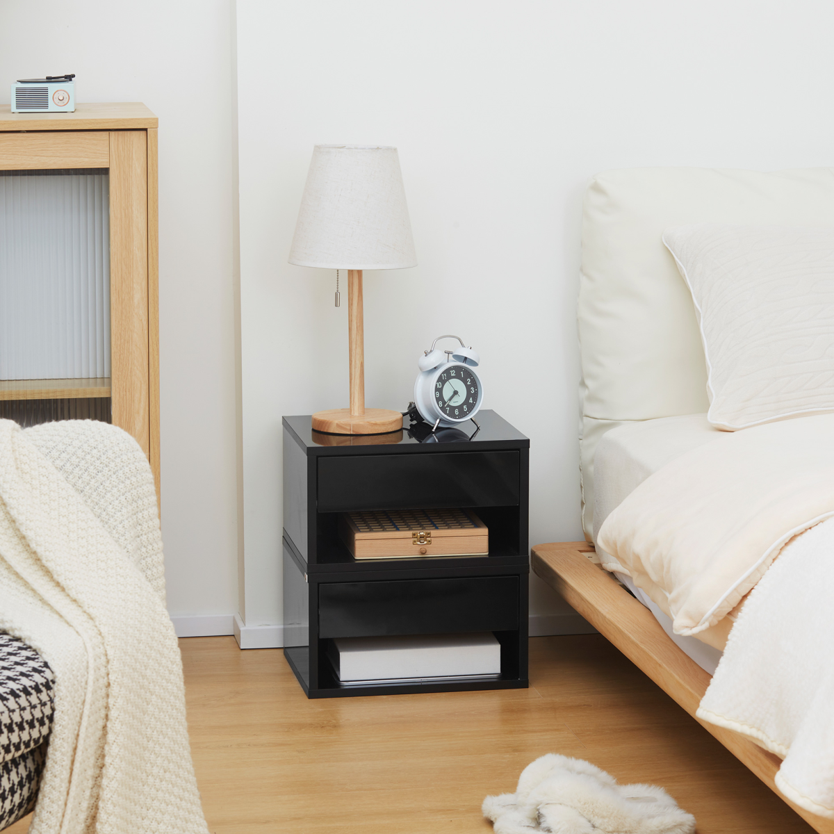 HOMCOM Set of 2 Floating Wall-Mounted Bedside Tables with Drawer – Space-Saving Bedroom Storage, Black