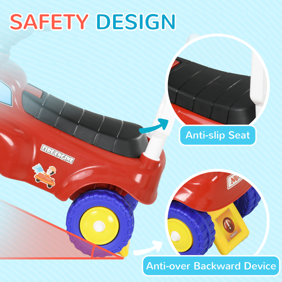 AIYAPLAY Kids Fire Truck Ride-On Car with Lights, Music & Storage – Foot to Floor, 18-36 Months, Red