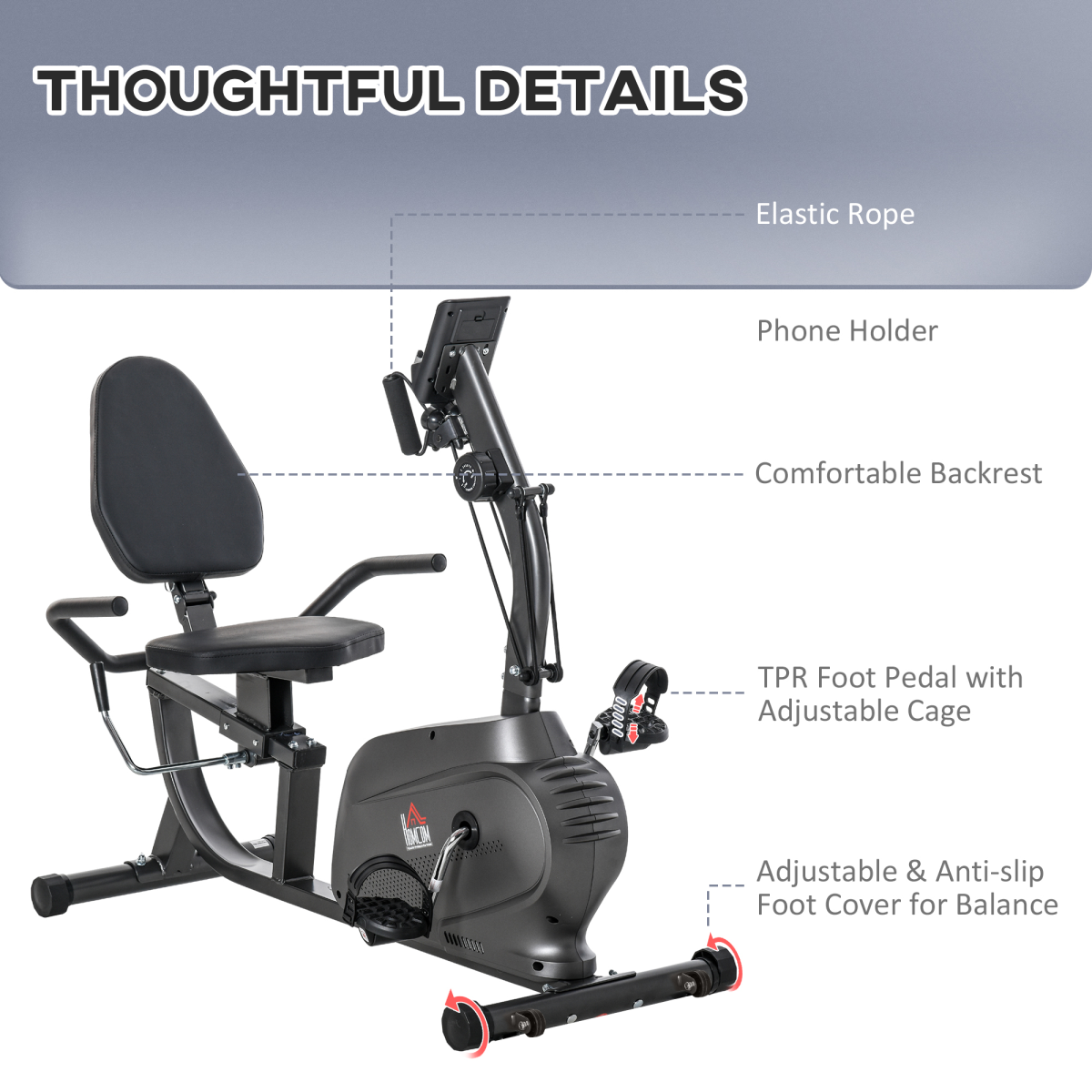 HOMCOM Recumbent Exercise Bike with 8 Magnetic Resistance Levels, LCD Monitor & Tablet Holder – Home Cardio Cycling