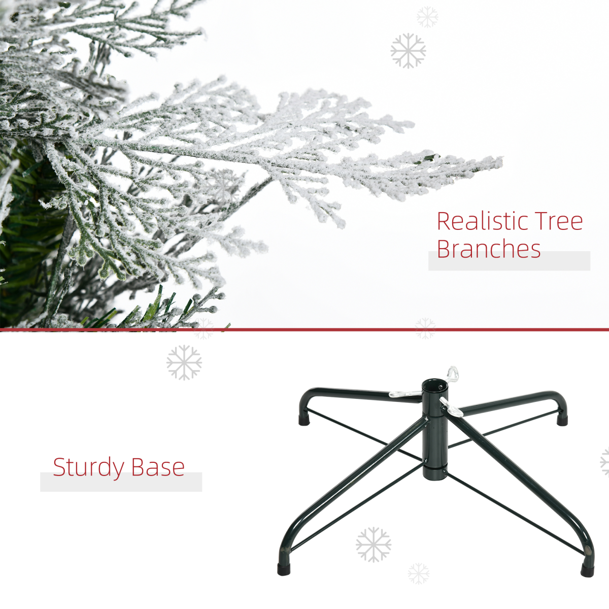 HOMCOM 7ft Snow Flocked Artificial Christmas Tree with Pencil Shape, Auto Open Branches and Metal Base