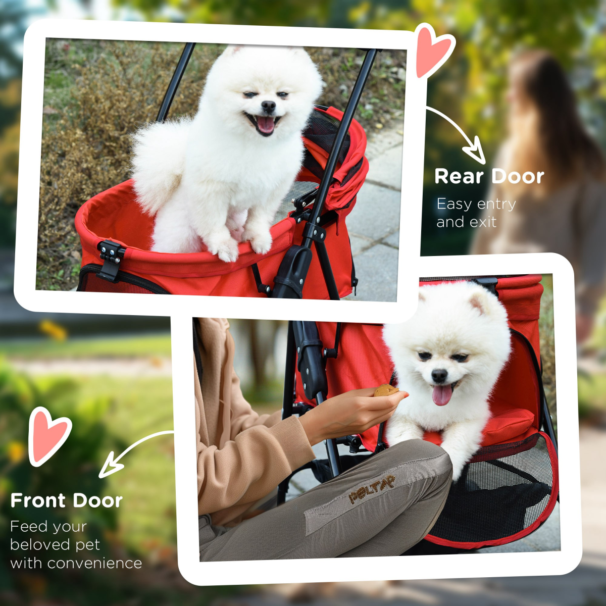 Foldable Pet Stroller with Brakes, Adjustable Canopy, Basket & Safety Leashes – Travel Carriage for Mini Dogs