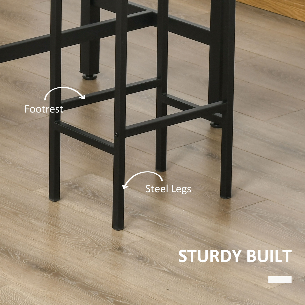 HOMCOM Industrial 3-Piece Counter Height Bar Table Set with Two Stools – Metal Frame, Rustic Brown
