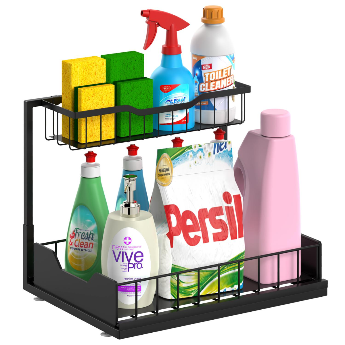 VINSANI Metal Under Sink Storage Organiser with Non-Slip Suction Feet – Cupboard Space Saver