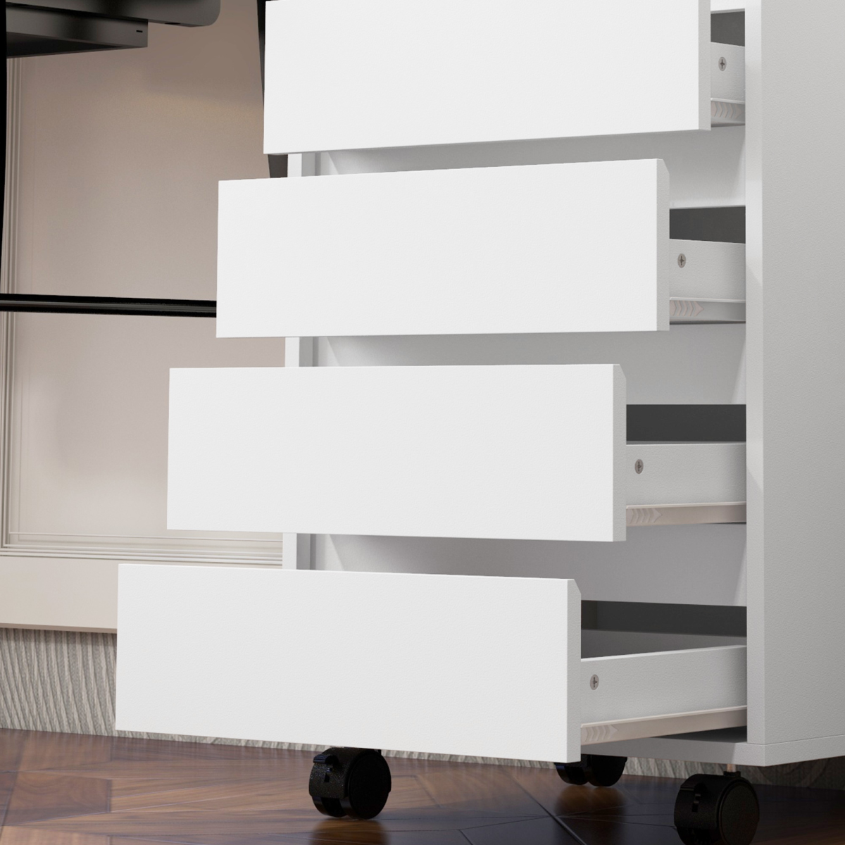 HOMCOM White Mobile Filing Cabinet with 4 Drawers & Lockable Wheels – MDF Storage Unit with Anti-Tip Straps
