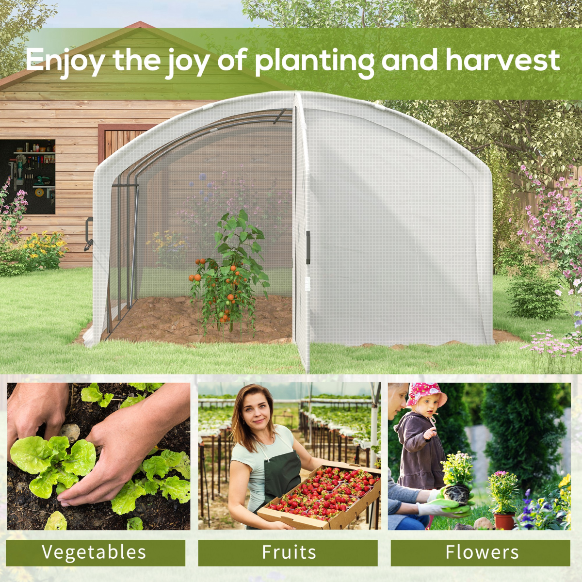 Outsunny 4 x 3 x 2m Polytunnel Greenhouse with Hinged Door & UV PE Cover – Galvanised Steel Frame, White