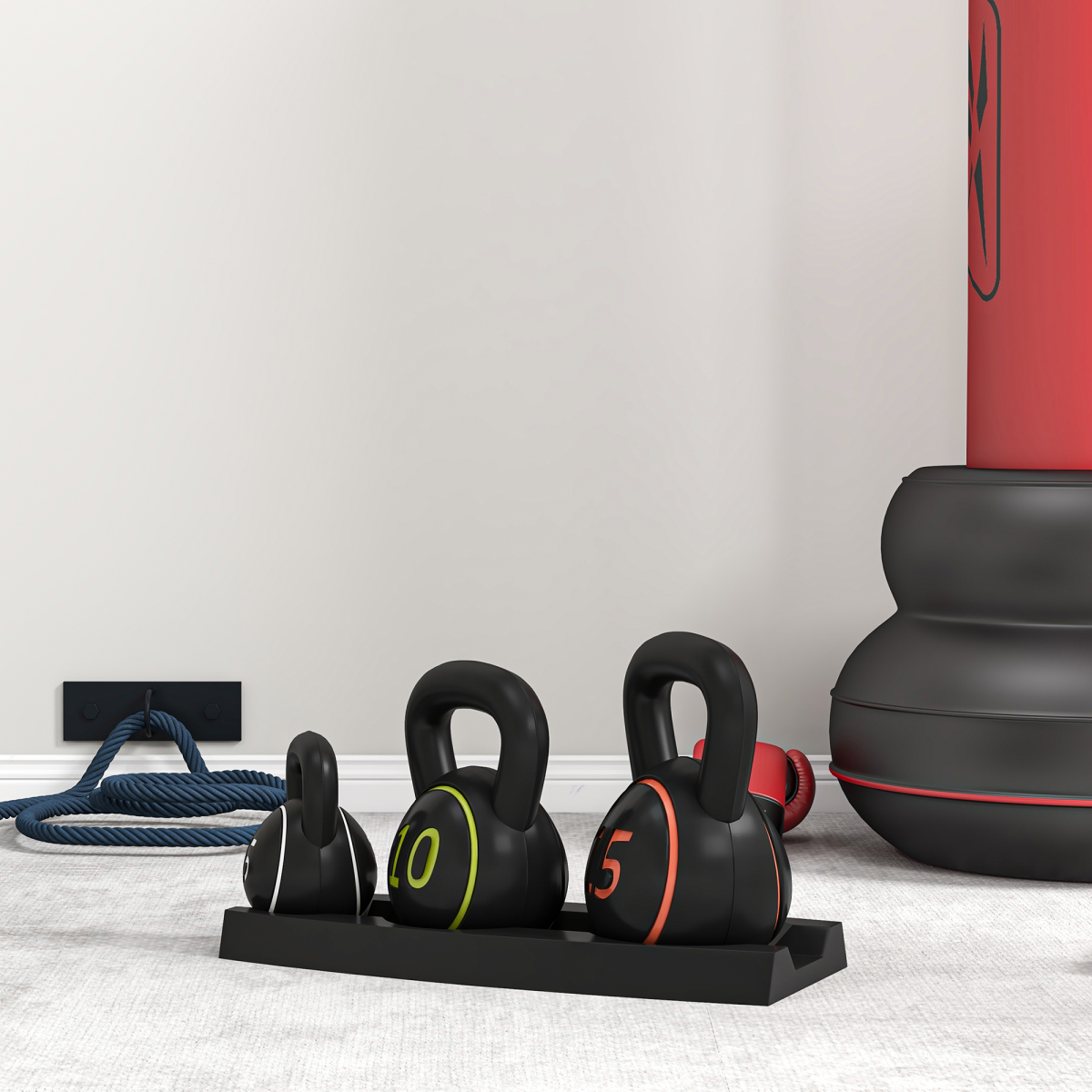 SPORTNOW Kettlebell Set of 3 with Storage Tray, 2.2kg, 4.5kg & 6.8kg – Home Gym Training Weights, Black
