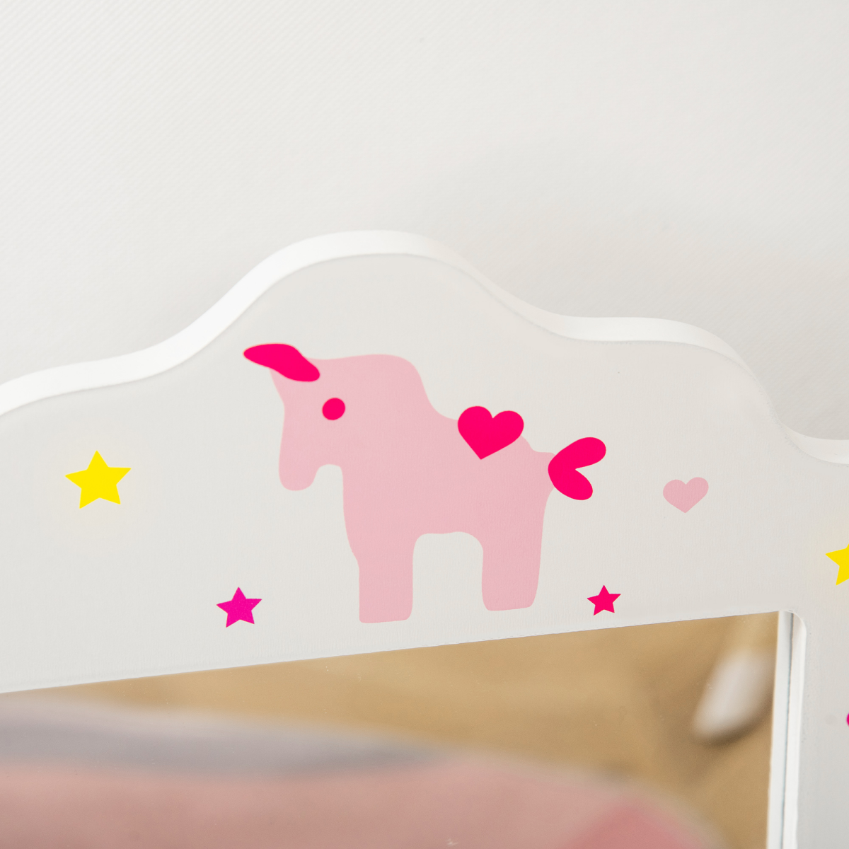 HOMCOM Kids Vanity Table and Stool Set with Rotatable Mirrors & Drawer – Girls' Dressing Table, Stars & Hearts