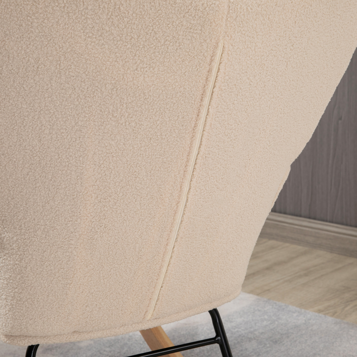 HOMCOM Wingback Nursing Rocking Chair with Curved Wooden Base & Fleece Upholstery – Nursery Armchair, Beige