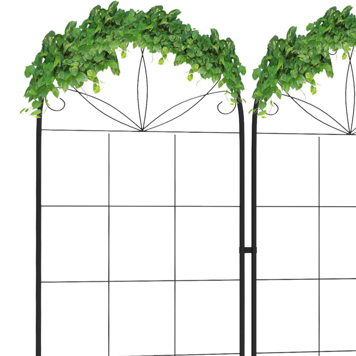 Outsunny Set of 2 Metal Plant Trellises with Ground Spikes – Black Powder-Coated Steel Climbing Grids for Garden