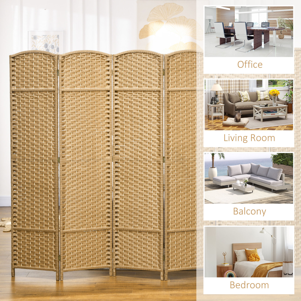 HOMCOM 6 Panel Woven Folding Room Divider with Arched Top – Privacy Screen, 240 x 170cm