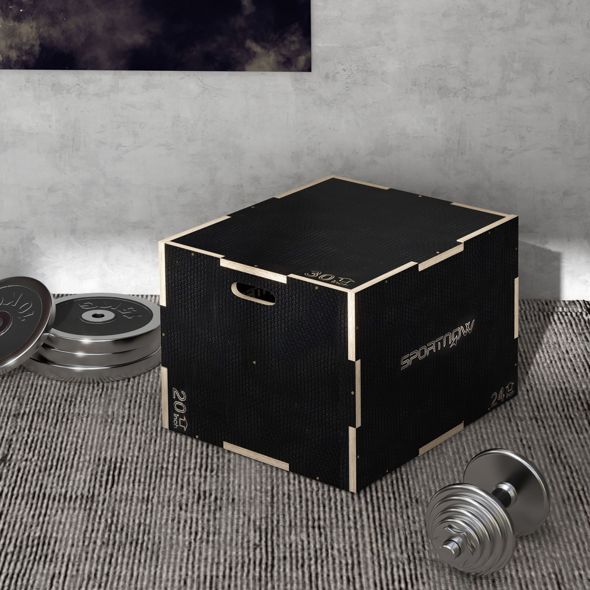 SPORTNOW 3-in-1 Wooden Plyometric Jump Box, 51/61/76cm Heights – Non-Slip Plyo Box for Home Gym Training, Black