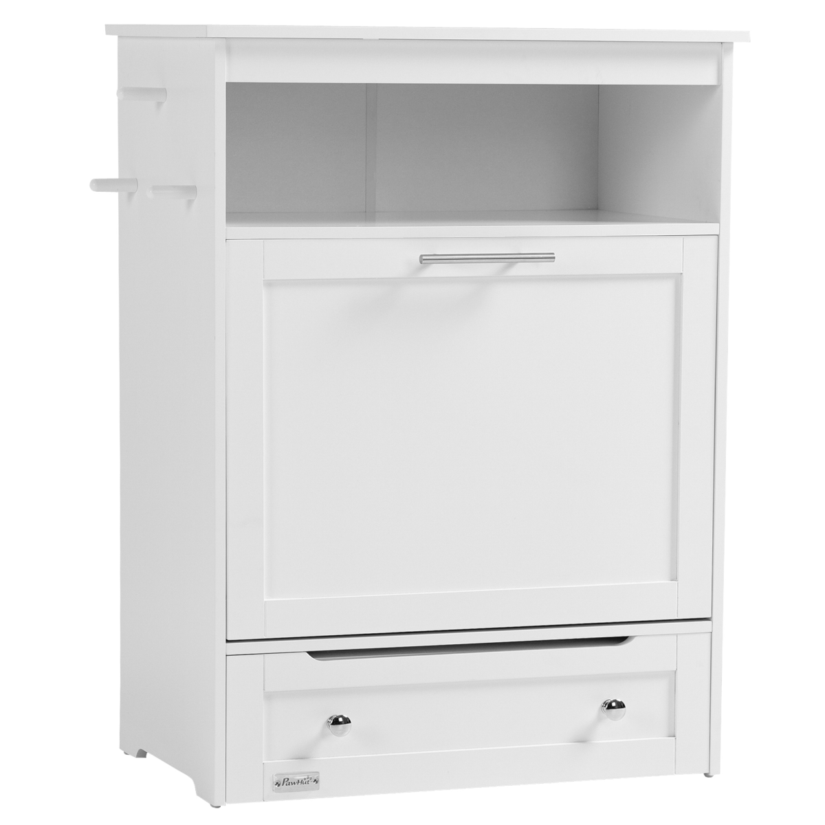 PawHut Pet Feeder Station with Two Removable Bowls & Storage Cabinet – Dog and Cat Feeding Table, White