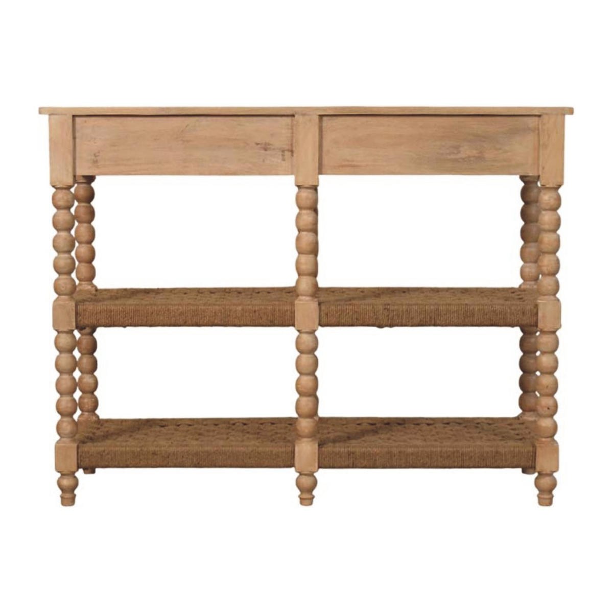 Artisan Furniture Solid Wood Savoy Bobbin Console Table with Jute Shelves & 2 Drawers – Hallway, Beige