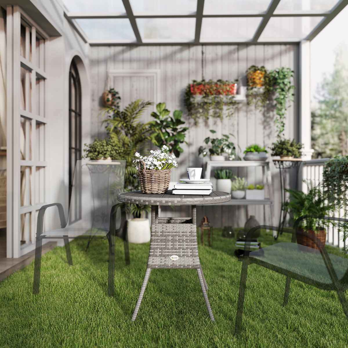 Outsunny 4-Seater Outdoor Dining Table with WPC Slatted Top and Steel Frame – Garden Patio Table, Grey