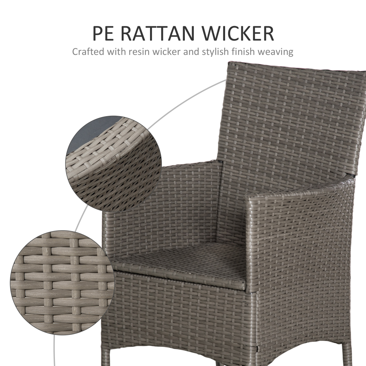 Outsunny Set of 4 Grey PE Rattan Outdoor Armchairs with 5cm Cushions – Garden Dining Seating