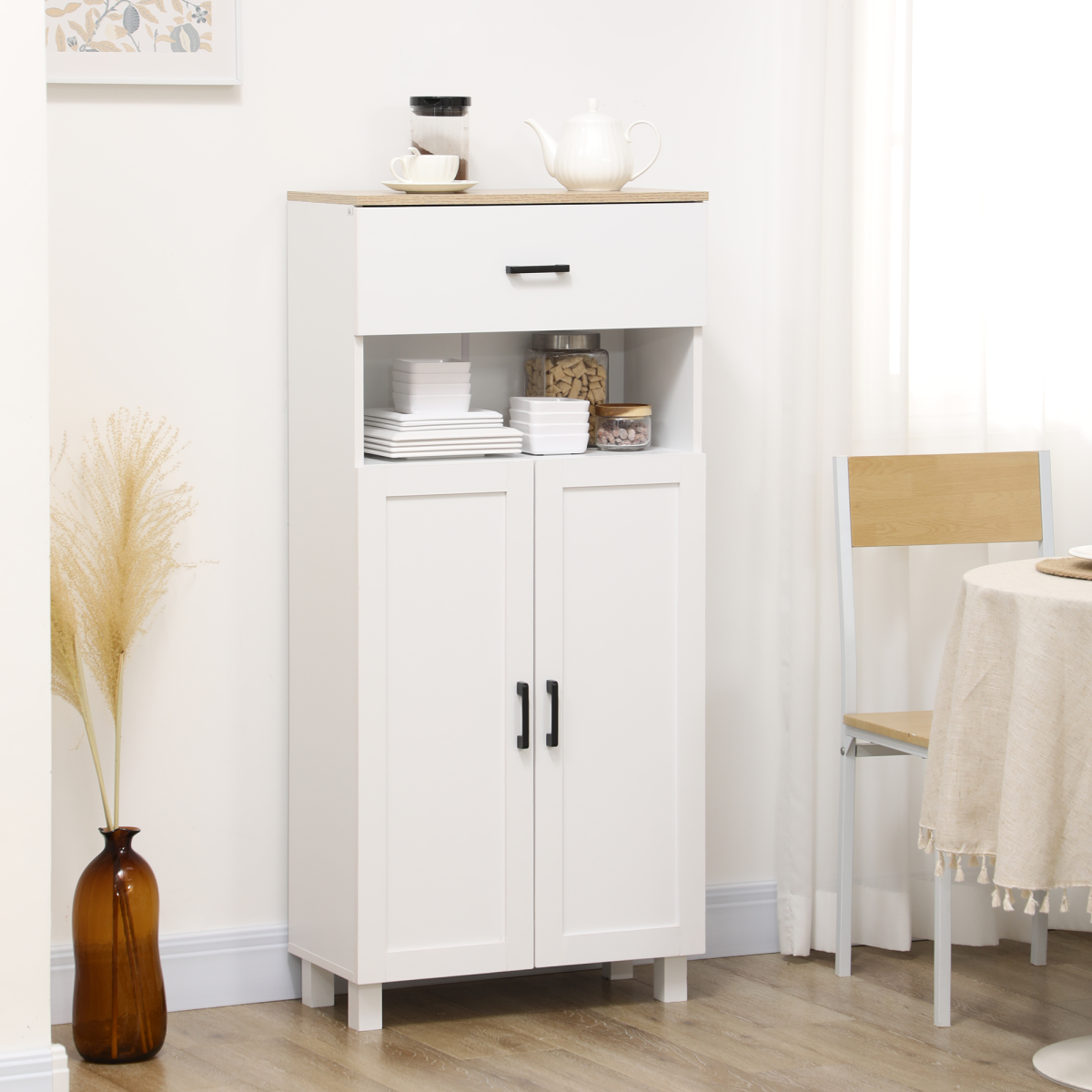 HOMCOM Kitchen Cupboard Storage Cabinet with Drawer, Open Appliance Space & Countertop – White