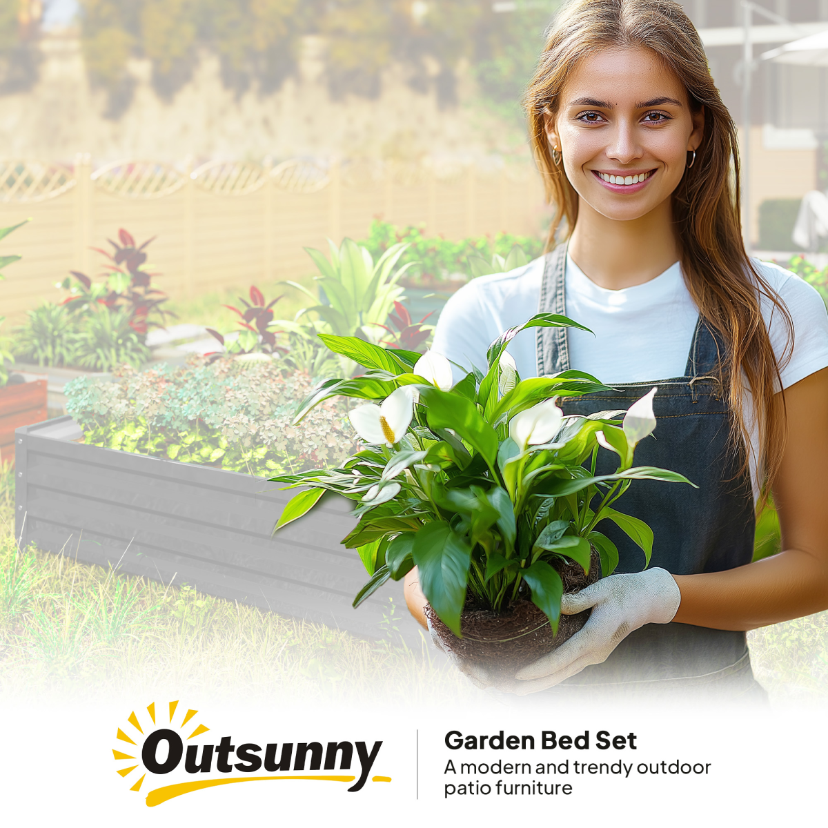 Outsunny 120 x 120cm Galvanised Steel Raised Garden Bed – Modular Planter Kit for Flowers and Vegetables, Grey