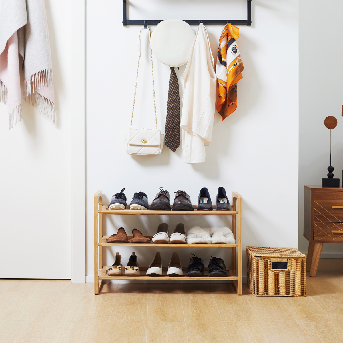 HOMCOM Bamboo Shoe Rack, 3-Tier Shoe Storage Shelf for 9 Pairs – 76 x 33 x 51cm