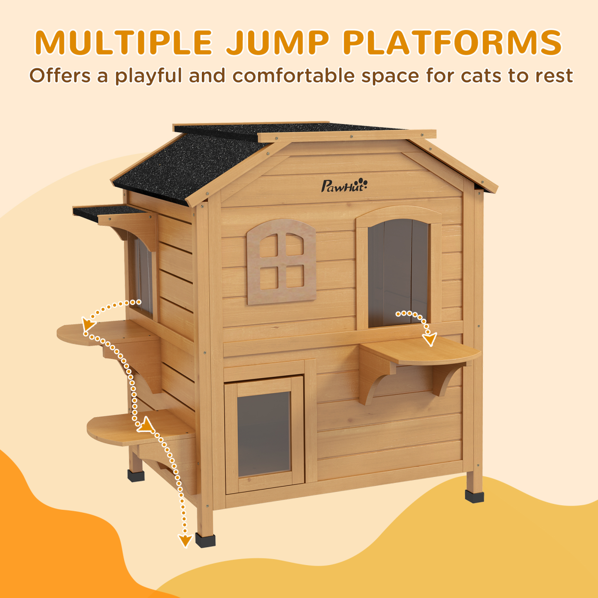 PawHut Wooden Two-Floor Cat House for Outdoor Use with Openable Roof – Natural Fir Wood Cat Shelter