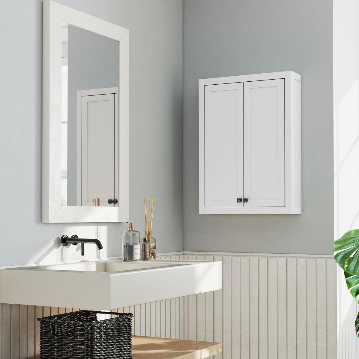 HOMCOM Wall Mounted Bathroom Cabinet with 2 Adjustable Shelves & Magnetic Doors – Space-Saving Storage, White