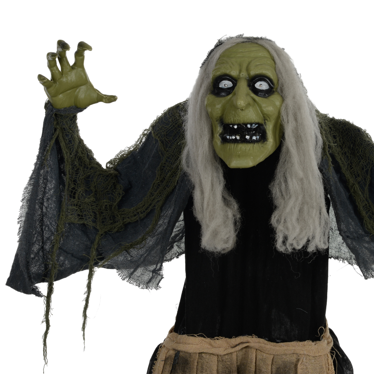 HOMCOM Halloween Witch Animatronic Prop with Sound Activation and Glowing Red Eyes – Indoor and Covered Outdoor