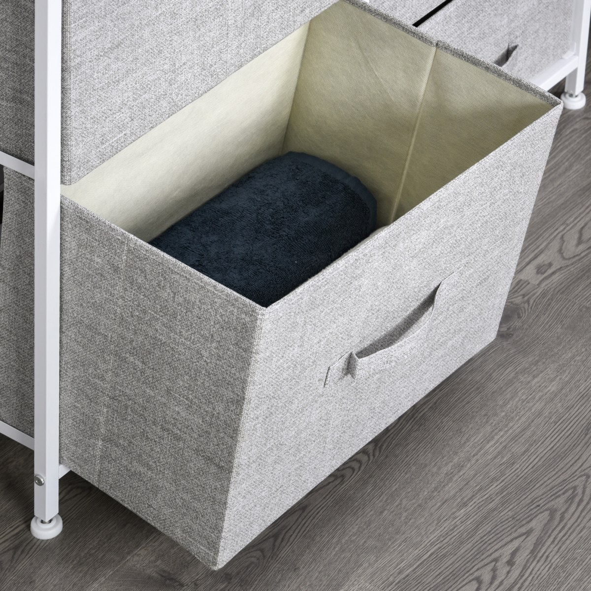 HOMCOM 5 Drawer Fabric Storage Unit with Metal Frame, Wood Top and Adjustable Feet – Bedroom Linen Chest