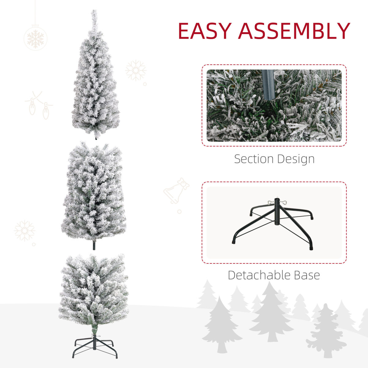 HOMCOM 7ft Artificial Christmas Tree with Flocked Tips, 250 LED Lights & Decorations – Indoor, Green