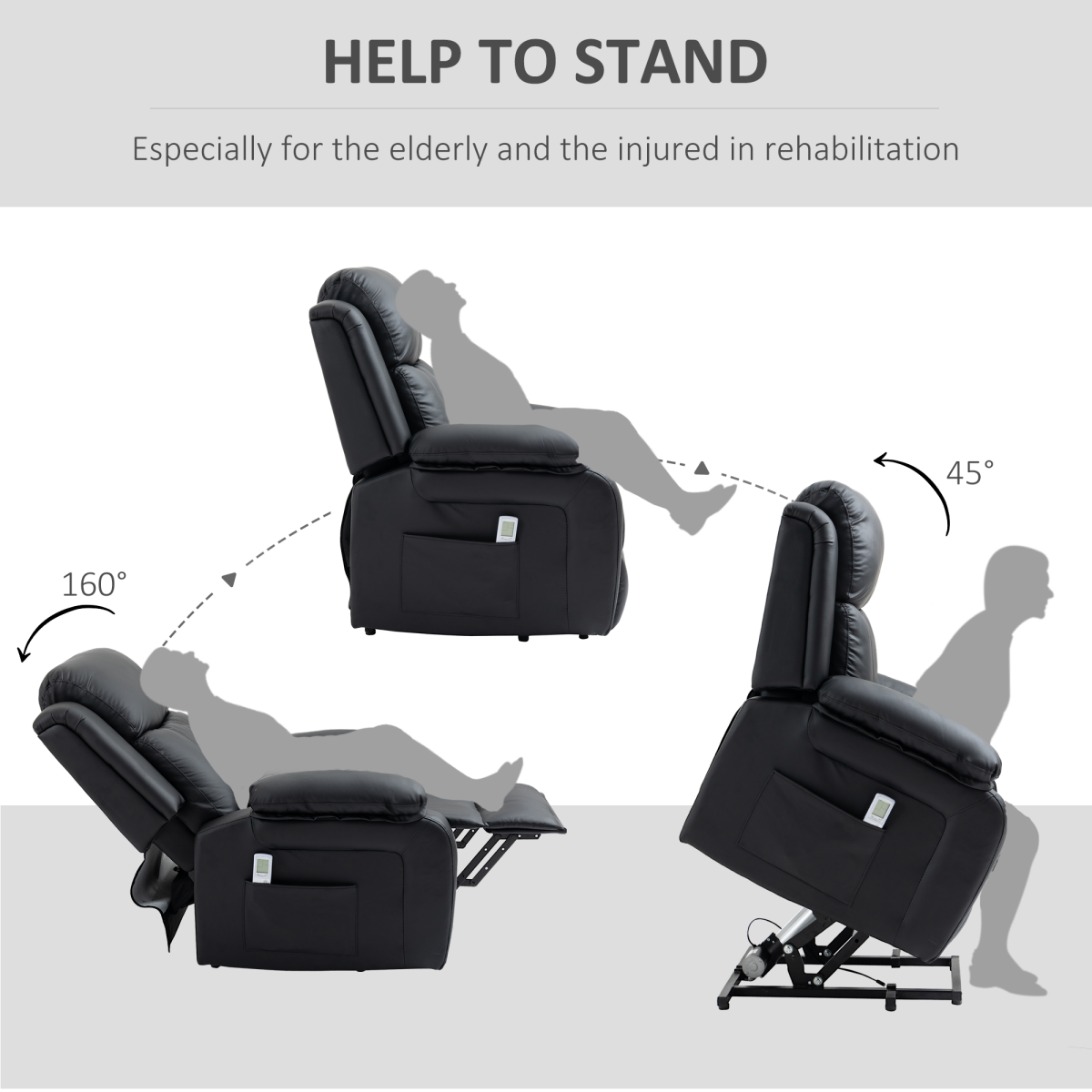 HOMCOM Electric Power Lift Recliner Chair with Vibration Massage & Side Pocket – Riser Armchair, Black