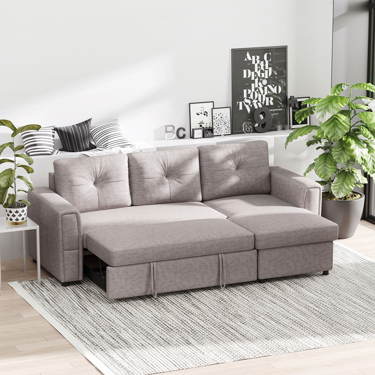 HOMCOM L-Shaped Sofa Bed armrest detail