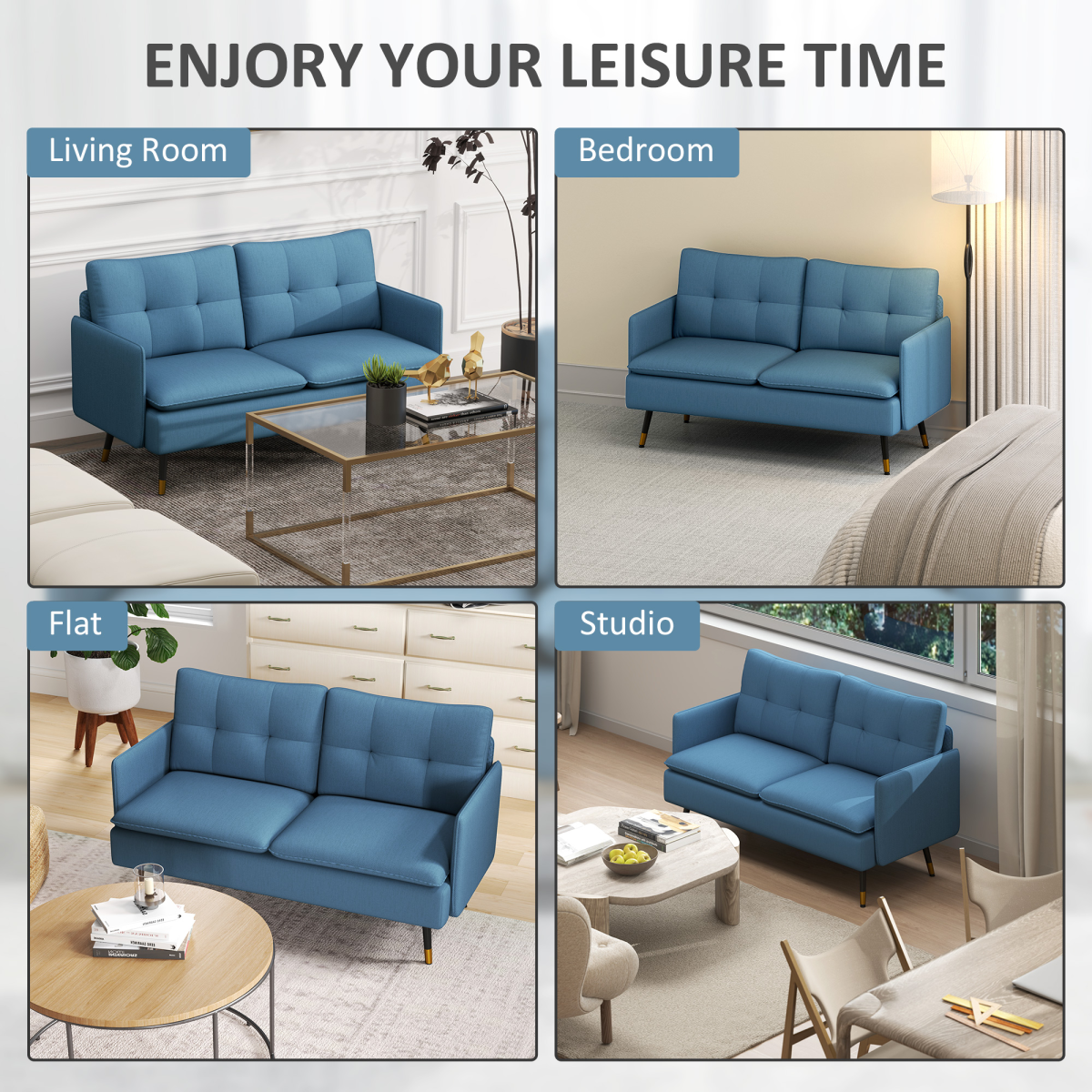 HOMCOM Dark Blue Loveseat back view