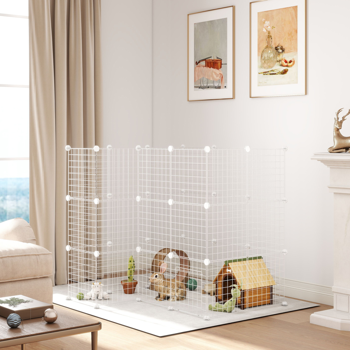 PawHut DIY Pet Playpen with 36 Panels & Door – Rabbit, Chinchilla and Hedgehog Enclosure, White
