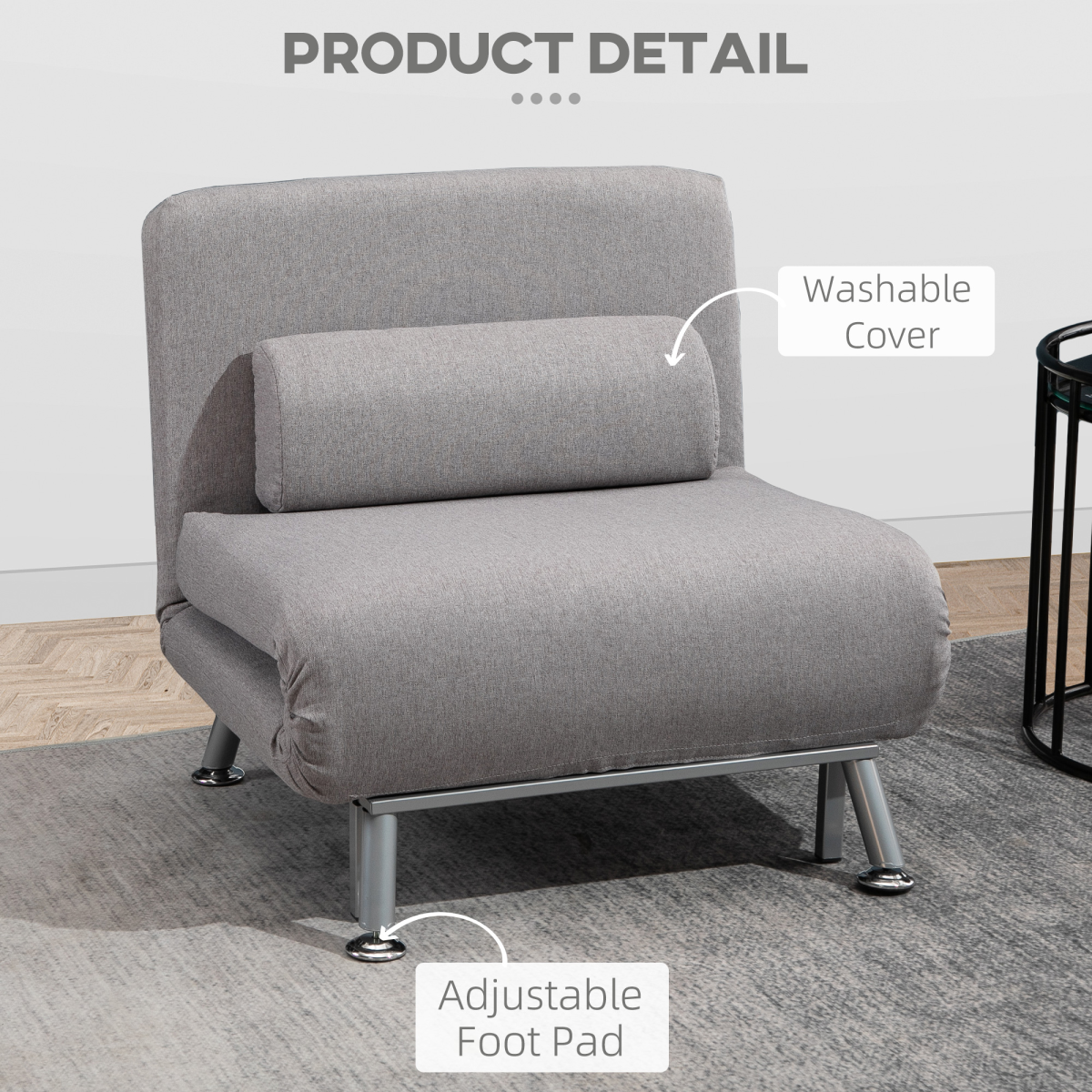 HOMCOM chair bed dimensions diagram