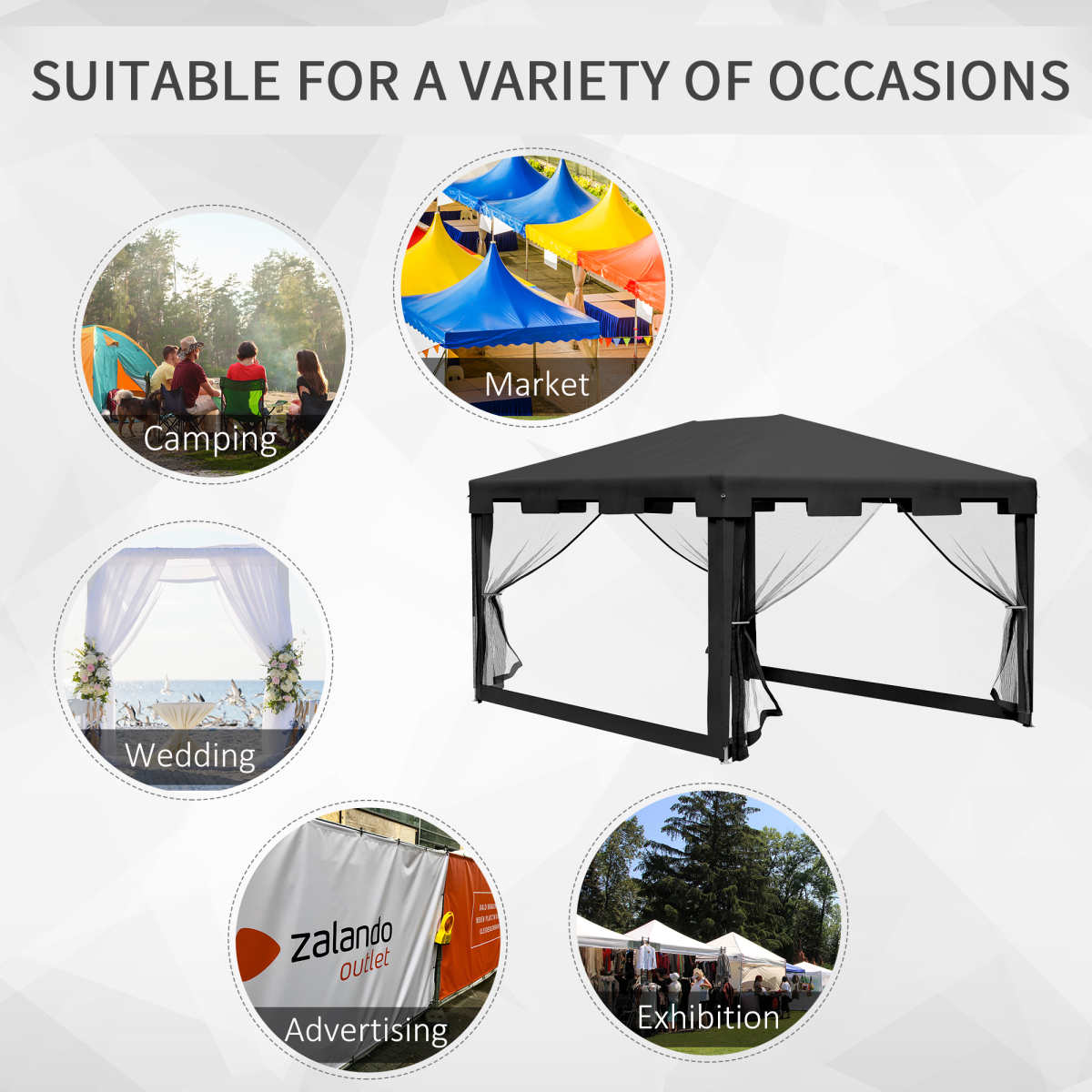 Outsunny 4 x 3m Waterproof Party Tent Gazebo with Zipped Mesh Curtains – Metal Frame, Garden Events